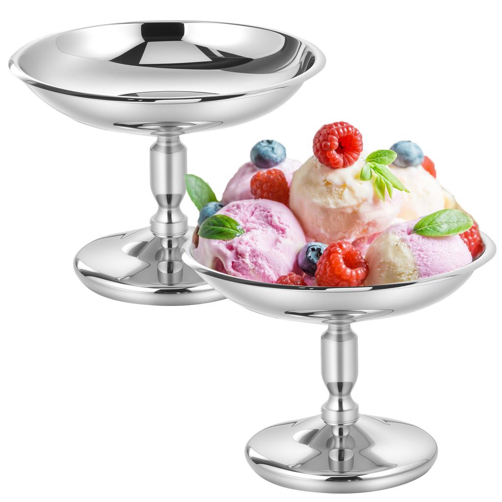 2 Pcs Ice Cream Goblet 304 Stainless Steel Dessert Cup Reusable Pudding Fruit Salad Bowls for Bar Restaurant Kitchen Accessories