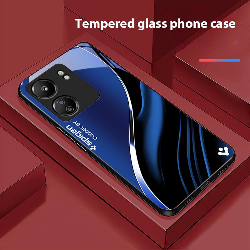 Tiefblaues Mode-Handycase aus schwarzem gehärtetem Glas für Xiaomi Redmi 13C Note13 12 Pro Plus 5G Note 9 13T Pro POCO X6 F5 F6