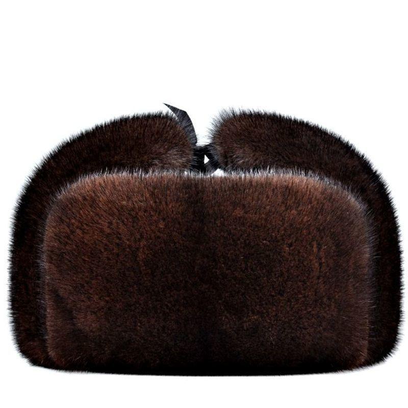 

Winter hat Men s thickened ear protection hat Cold-proof medium and old leather hat Imitation mink hat Warm hat M（56-58cm）