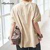 Koreańska Moda Duże Rozmiary Letnia Damska Podstawowy Top Krótki Okrągły Dekolt Morelowy Szary Biały Nadruk z Literami Oversize T-shirt Rękawy nietoperzowe Casual Luźny Bawełniany T-shirt
