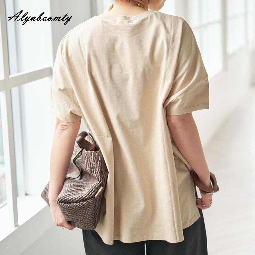 Koreańska Moda Duże Rozmiary Letnia Damska Podstawowy Top Krótki Okrągły Dekolt Morelowy Szary Biały Nadruk z Literami Oversize T-shirt Rękawy nietoperzowe Casual Luźny Bawełniany T-shirt