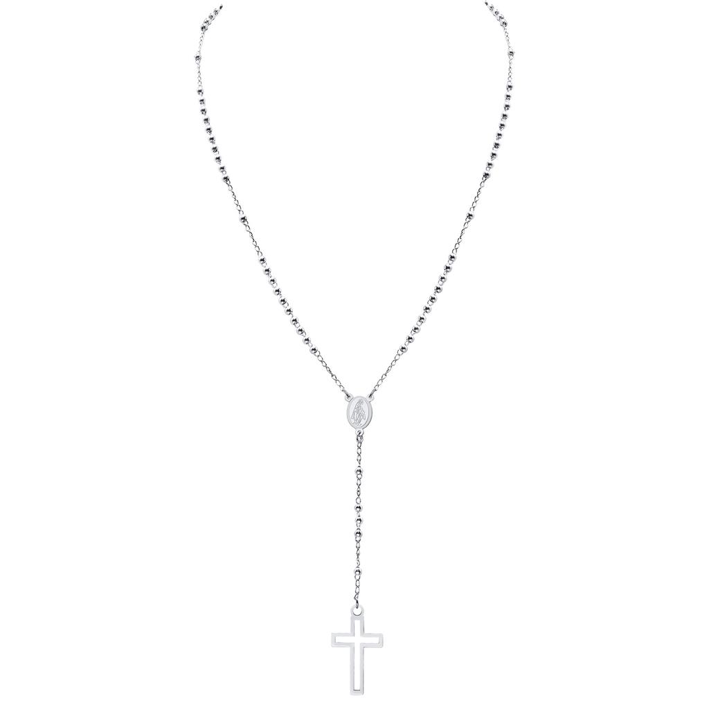 Kreuz Rosenkranz Halsketten für Damen, Jungfrau Maria Anhänger Cruz Halskette, Edelstahl Christus Schmuck