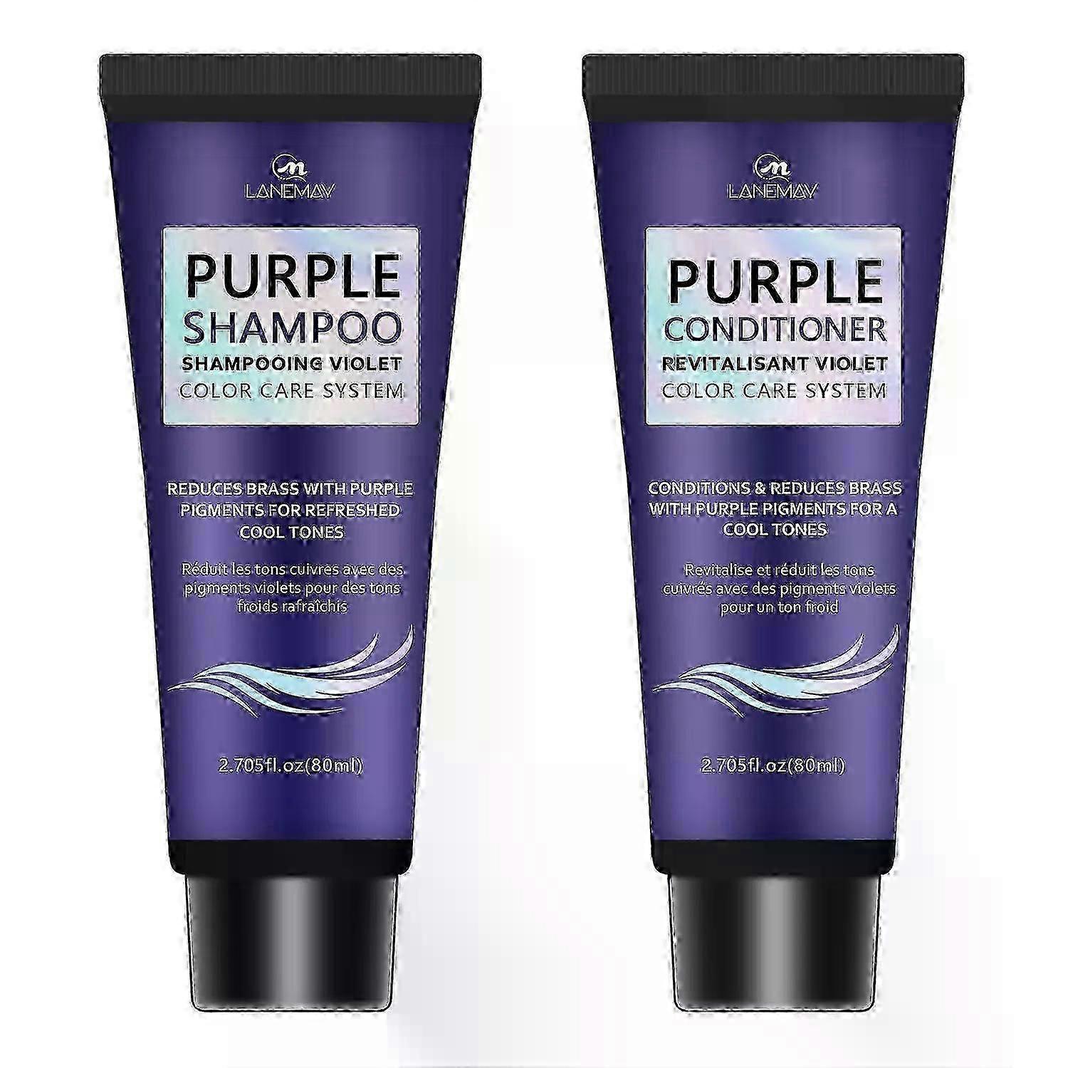 Lila Shampoo und Spülung Set für blondes, silbernes, gebleichtes, coloriertes Haar, reduziert Gelb- und Messingtöne, repariert geschädigtes Haar mit Avocadoöl, Kokosnuss