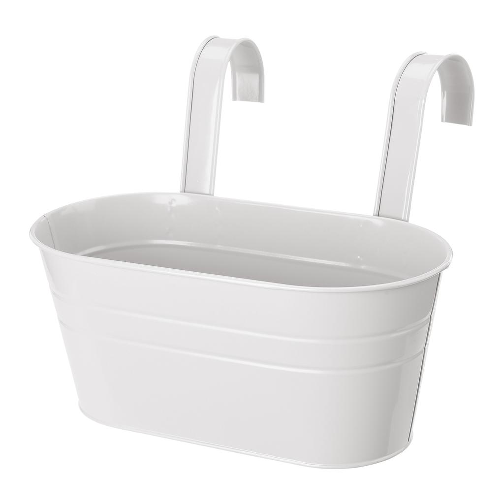 Hanging Flower Pot with Detachable Hooks Iron Metal Bucket Plant Pot for Railing Balcony White