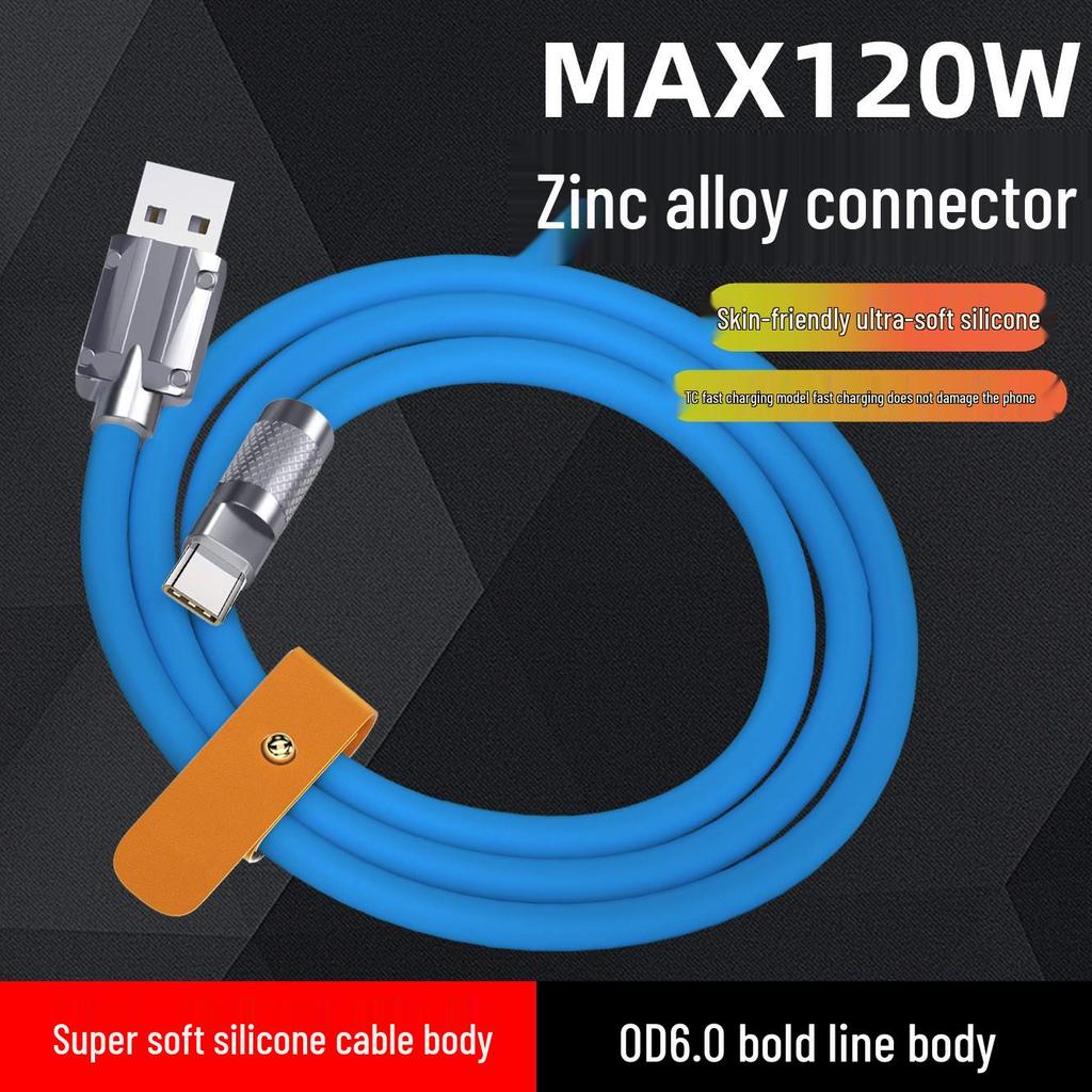 120W Zinklegierung Flüssig Weichgummi Schnelllade-USB-C-Kabel für Android
