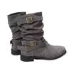 Women's boots autumn and winter new retro buckle pleated low heel medium boots women's large size Martin boots women