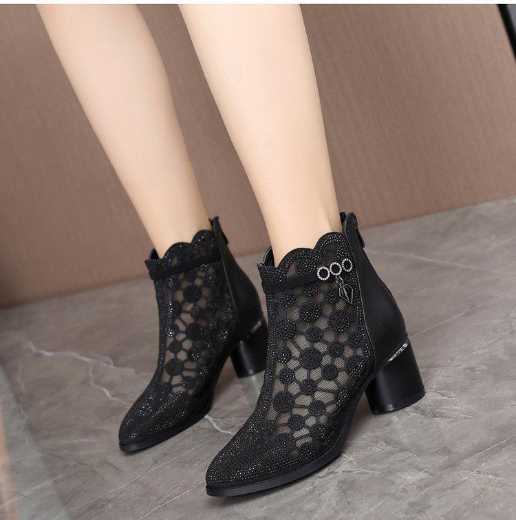 Damen Mesh-Stiefel mit Reißverschluss hinten Atmungsaktive Schuhe Sommermode Elegant Strass Komfort Party Hohe Absätze Bota Para Mujer
