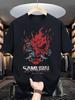 Men's Women's Samurai Graphic T-shirt Black Casual Summer Tops with Bold Samurai Prints and Red Flame Design Cotton Round Neck