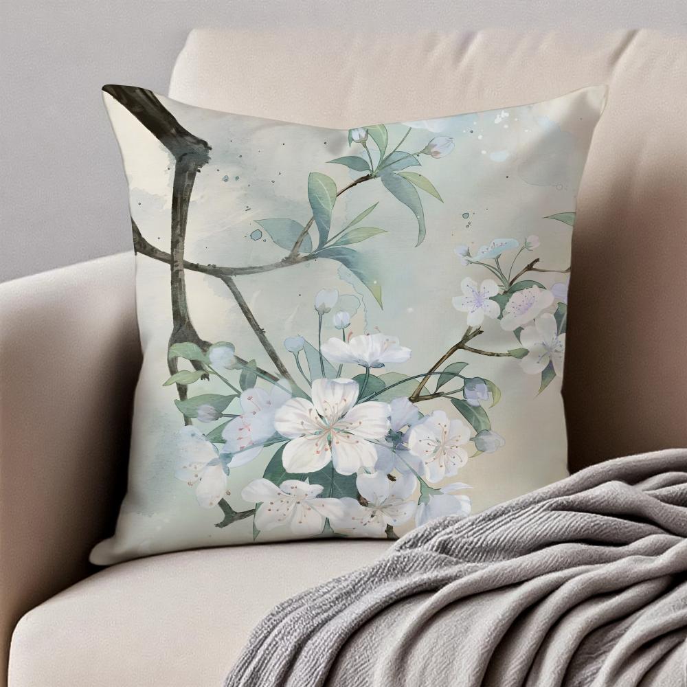 Birkenblüten Aprikosenblüten Frühlingsblumen Kissenbezug Kissenhülle Milbendicht Verdeckter Reißverschluss Kurzflor Sofakissen