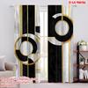 2D Flat Printing 2Pcs Geometric Texture Digital Printed Window Curtains Polyester Material Suitable For Living Room Kitchen