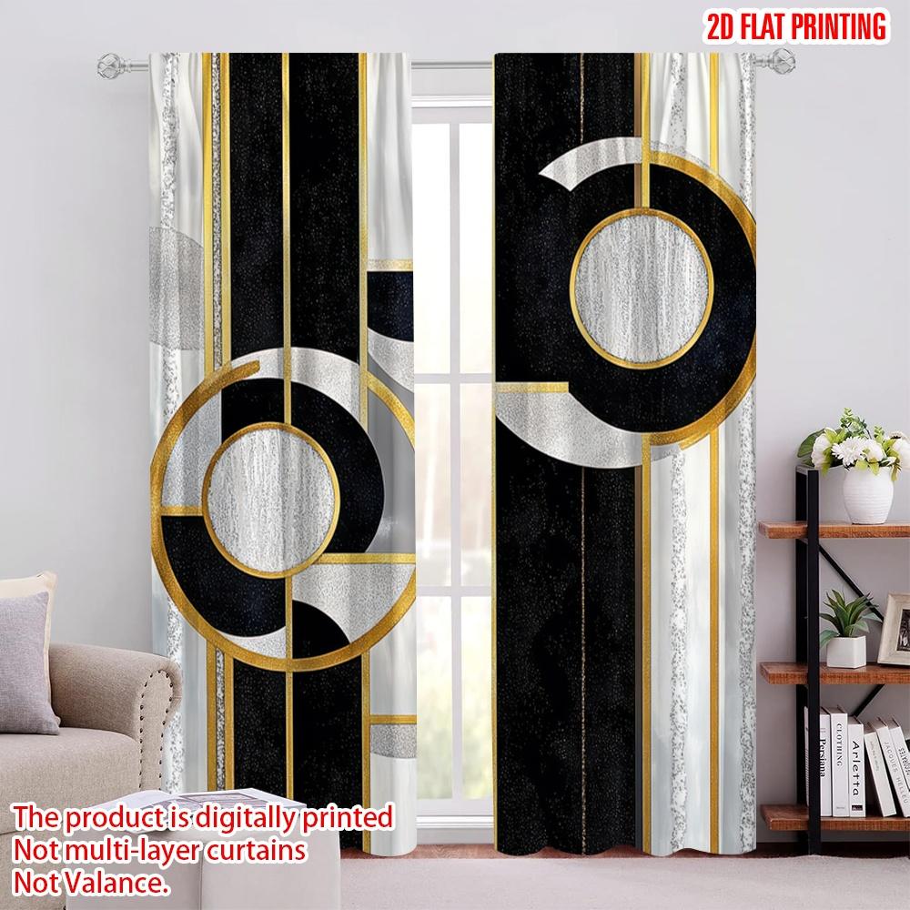 

2D flat printing 2Pcs Geometric Texture Digital Printed Window Curtains Polyester Material Suitable For Living Room Kitchen 52.50 × 116.00 cm 2 pcs