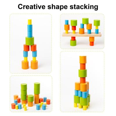 Wooden Building Block Stacking Game Preschool Learning Balance Block Color Matching Game Educational Boys Girls Color Sequencing Game