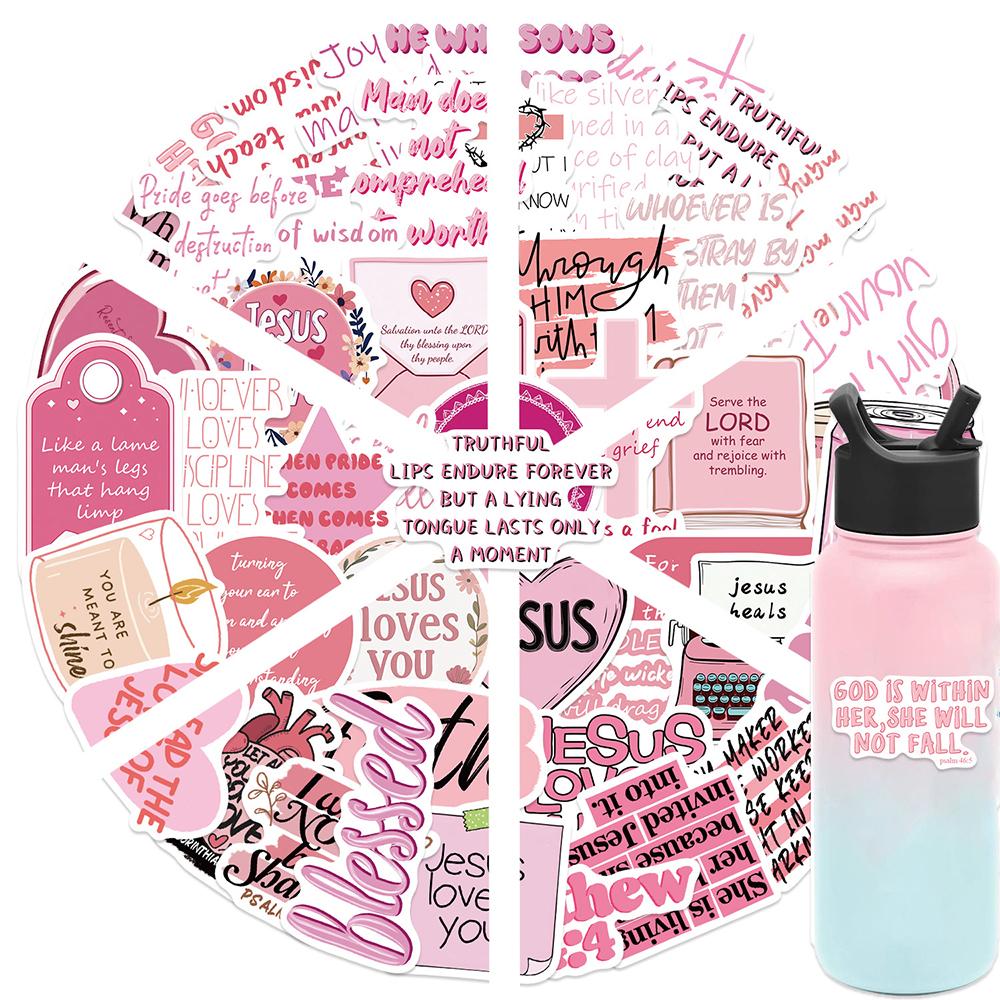 10/30/50pcs Pink Bible Jesus Phrase Stickers Aesthetic Graffiti Decal DIY Notebook Scrapbook Christians Religion Cartoon Sticker