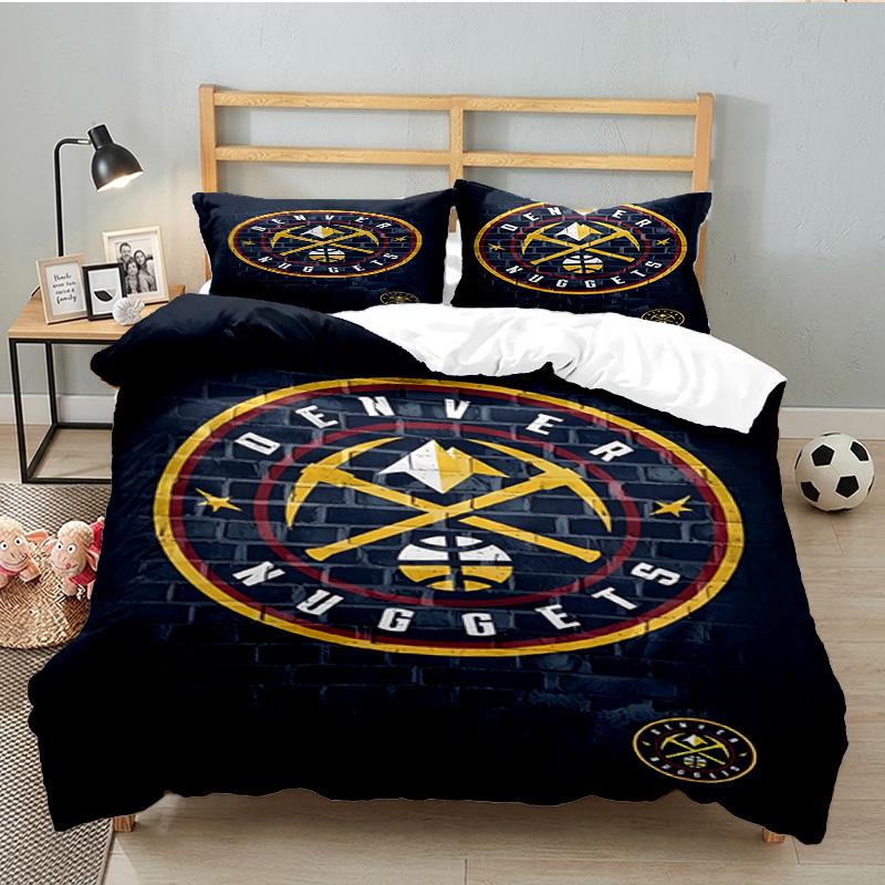 Denver Basketball Team 3pcs Bedding Set,Including 1pc Duvet Cover And 2pcs Pillowcases Perfect Gift for Christmas,Ideal for Bedroom, Dormitory
