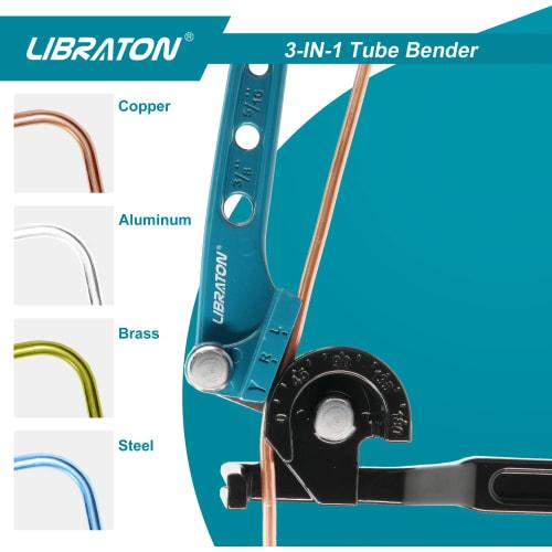 LIBRATON Pipe Bender, Copper Pipe Bender for 1/4", 5/16", and 3/8" Soft Metal Pipes, 180-Degree Bends, Air Conditioning Plumbing Tool for Copper, Bras