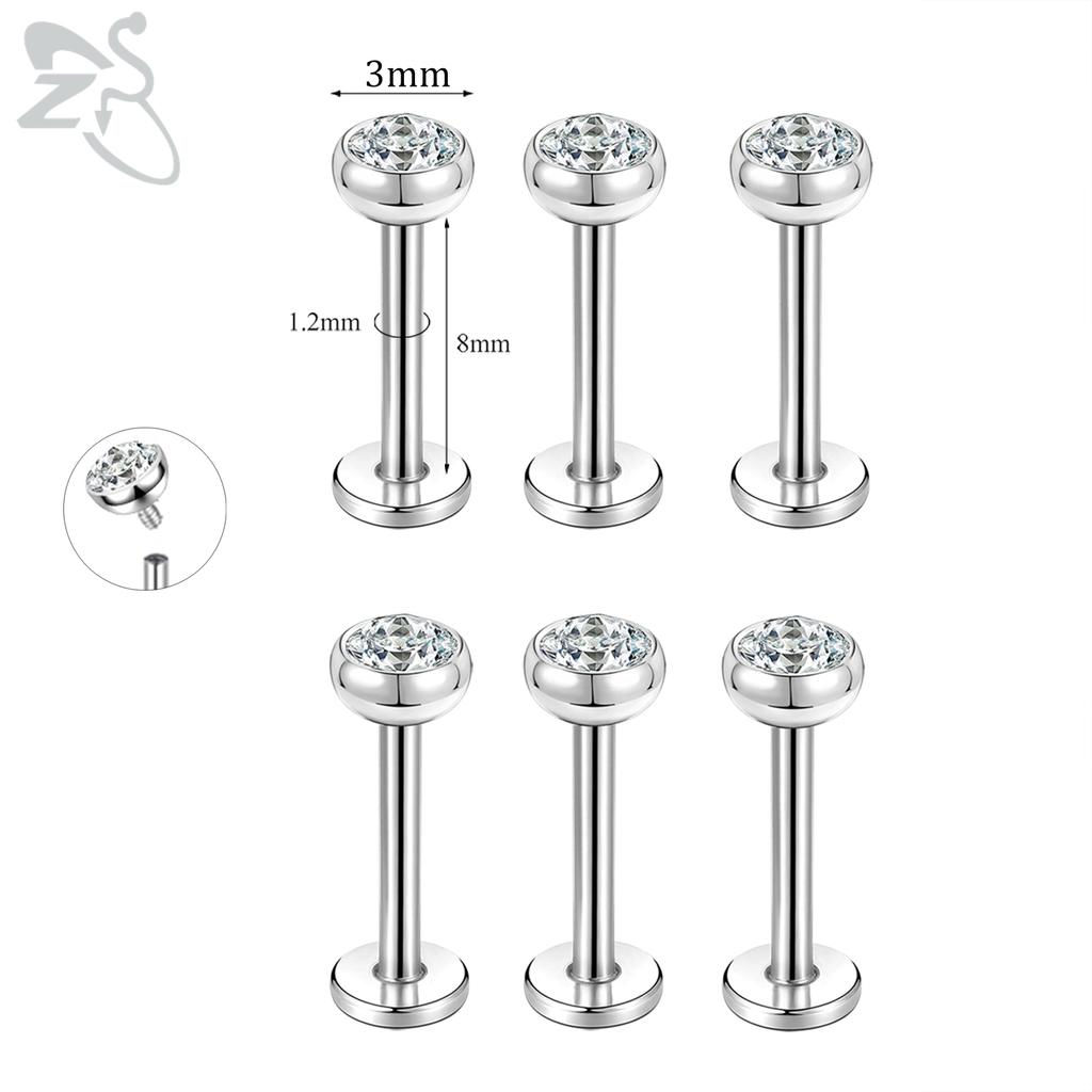 ZS 6-13 STK/LOT 16G Rustfritt Stål Leppe Labret Piercingsett Krystall Monroe Leppepiercing Øre Tragus Helix Bruskpiercing 6/8/10mm