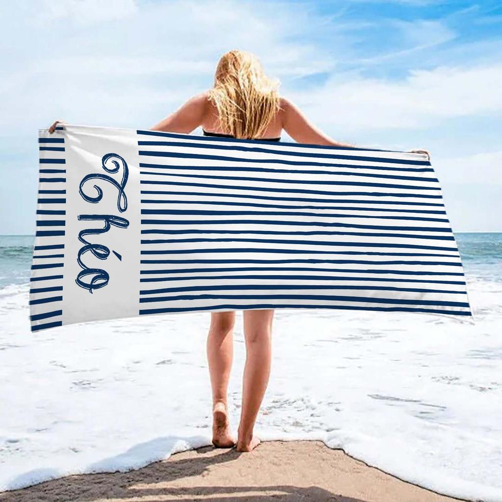 Personalized Girls Beach Towel With Name Custom Beach Towels Striped Pool Towel with Logo Text For Wholesale Beach Accessories