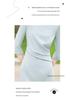 Spring/Summer Light Blue Professional Round Neck Seven-Sleeve Formal Dress for Women