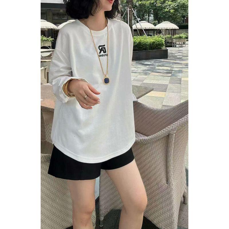 

Thousand Yuan Big Product Tops! Neutral Lazy Women s Double-Piece Fabric round-Neck Long Oval Swing Sweatshirt Fall Winter Coat White 2XL