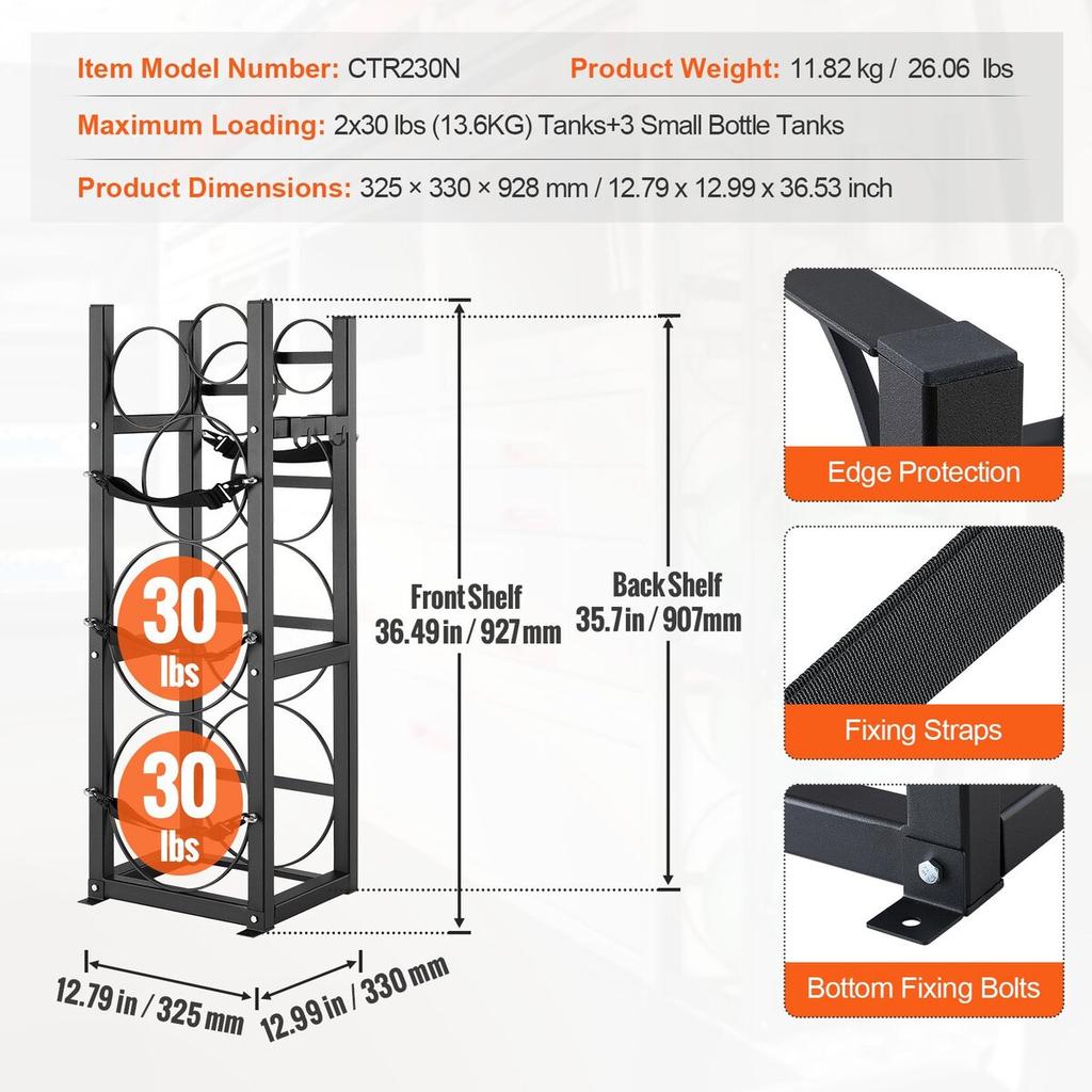 Refrigerant Tank Rack, with 2 x 30lbs and Other 3 Small Bottle Tanks, Cylinder Tank Rack 12.79x12.99x47.12 in, Refrigerant Cylinder Rack and Holders