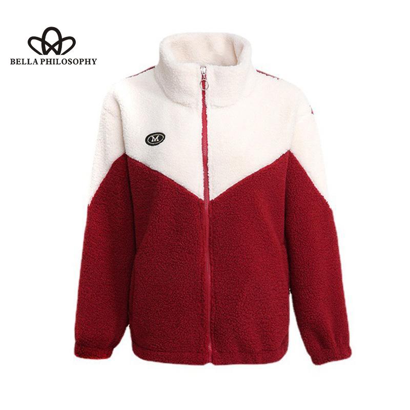 Women Jacket Cotton Coat Tops Lamb Fleece Polyester Thick Quilted Coat Colored Warm