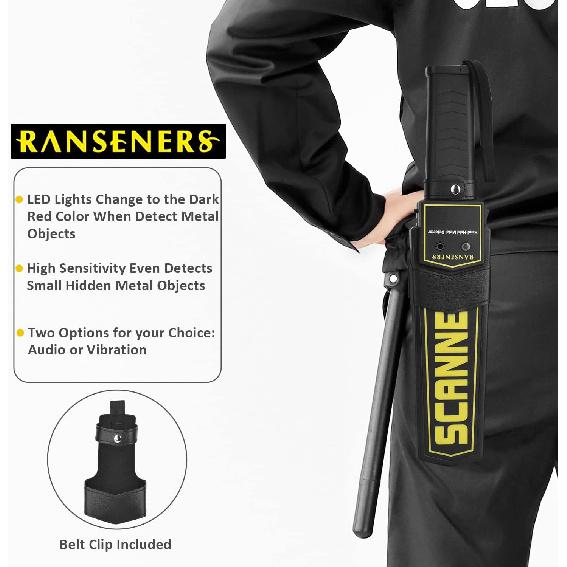RANSENERS Handheld Metal Detector Wand,Security Wand,Safety Bars, Portable Adjustable Sound & Vibration Alerts, Detects Weapons Knivers Screw (High