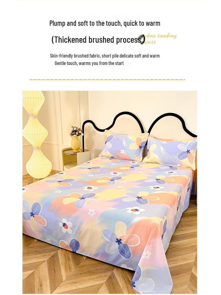 Long-Staple Cotton Brushed Bed Sheet - Solid Color, Thickened, Multiple Sizes (1.2/1.5/1.8m) for Dormitory Single Beds.