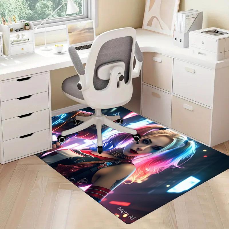 1pc Office Carpet Chair Mats Cyberpunk Neon Warrior Perfect for Decorating Office Chairs, Living Rooms, Or Bedrooms,Polyester Carpet