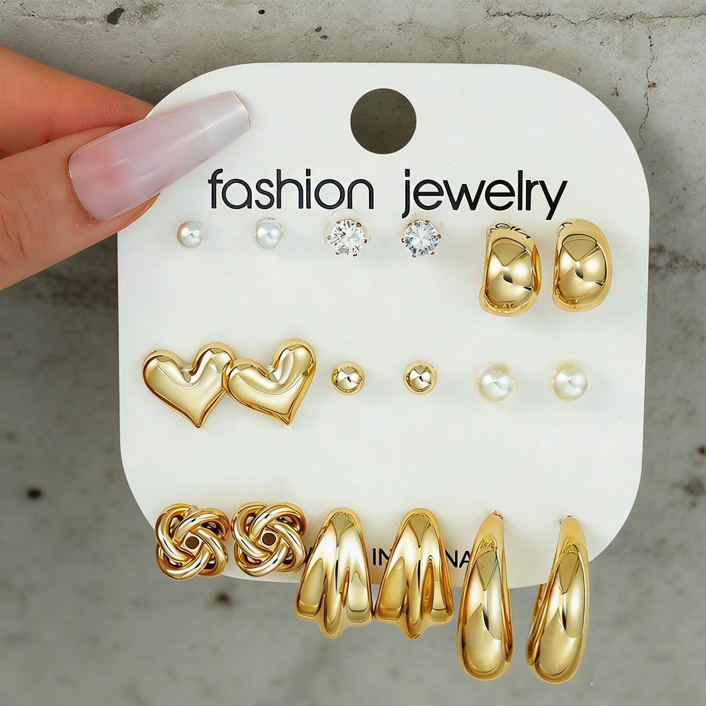 18pcs Minimalist Irregular Twist Heart  Earrings Set for Women Fashion Boho Zircon Studs Dating Vacation Daily Jewelry Gift