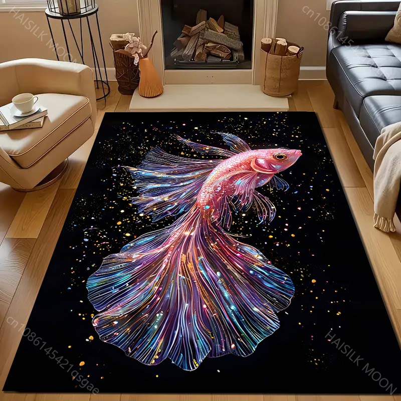 Shining Flying Fish Printed Carpet for Bedroom Living Room Bedside Sofa Floor Mat Modern Home Decor Area Rug Luxury Gift