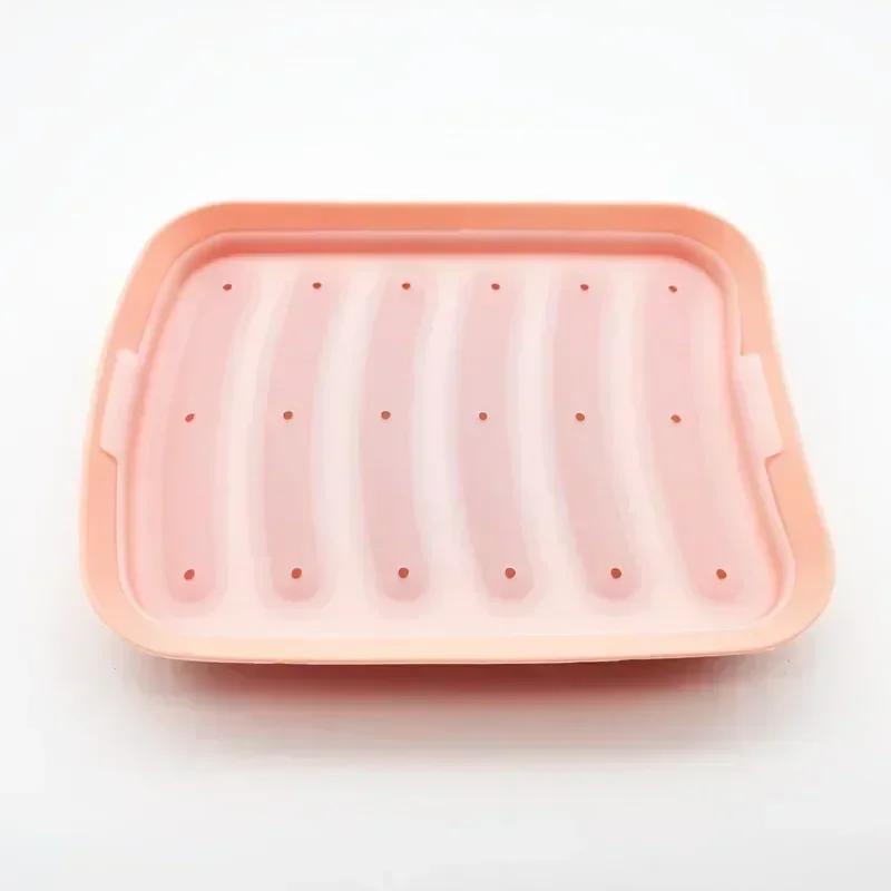 6-Grid Hot Dog Sausage Mold Food Grade Silicone Household Ham Hot Dog Making Tray Household Cake Baking Mold with Cover Kit Tool