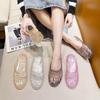 Women's Cross-Strap Closed-Toe Crystal Jelly Mules - Non-Slip, Hollow, Flat Outdoor Summer Sandals