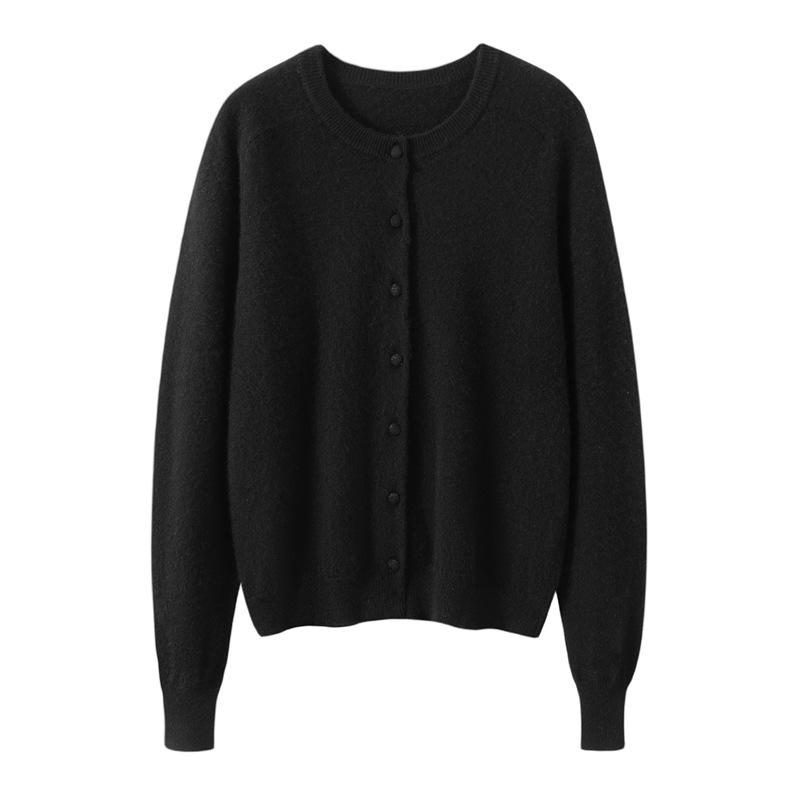 Women's Elegant Cashmere Cardigan - Round Neck, Saddle Shoulder, Versatile Single-Breasted Top for Autumn/Winter 2026