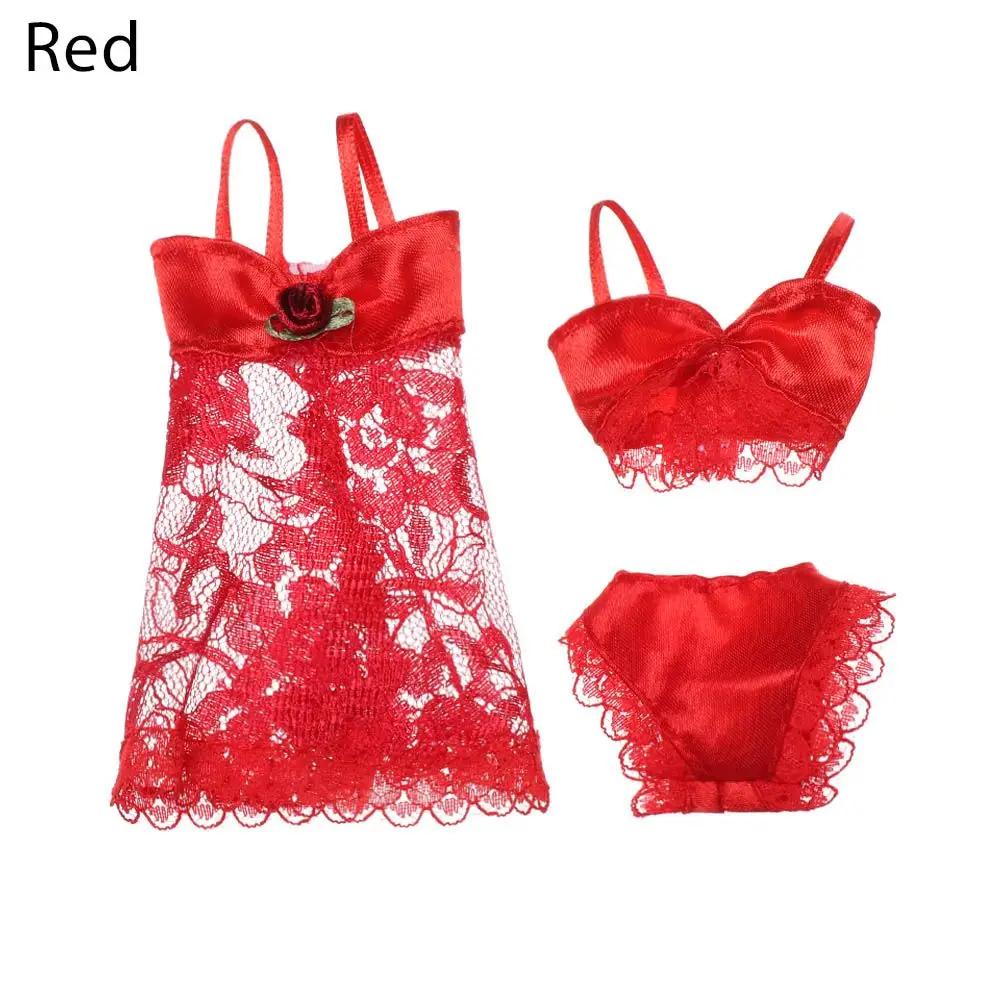 1Set Doll Clothes Sexy Doll Pajamas Lace Lingerie Bra + Underwear + Night Dress Nightwear Bikini Clothes 1/6 Dolls Accessories