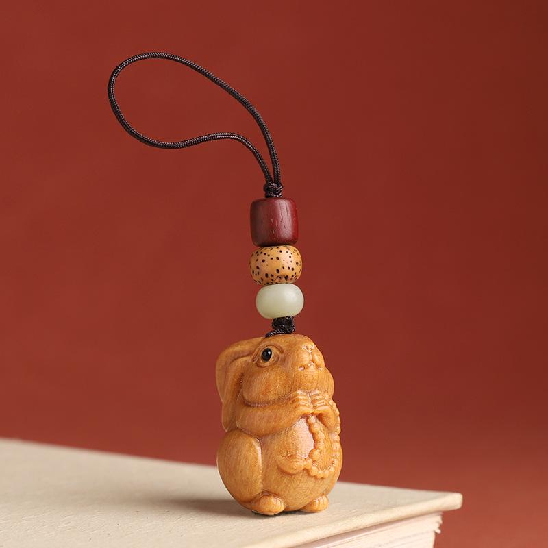 Sandalwood Zodiac Keychain Charm for Men & Women - Cute Mouse Pendant for Keys & Phones