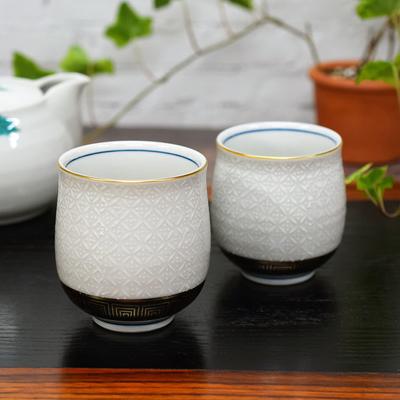 Teetassenpaar, stilvolles Kutani Ware Paar Teetasse, weiße Teetasse, Keramikmarke, japanisches Geschirr, hergestellt in Japan, Cloisonné