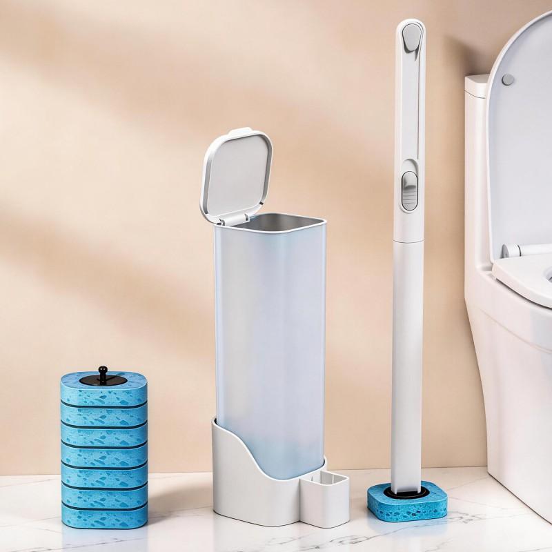 Disposable Toilet Brush With Replaceable Heads Wall-Mounted Bathroom Cleaning Tool Home Use