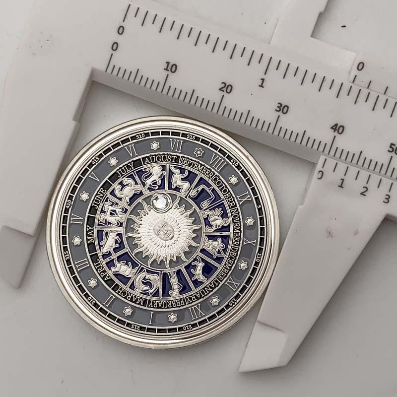 European and American Zodiac Signs, Diamond Encrusted Coins, Silver Plated, Pisces Commemorative Coins, Collectibles, Tarot Love Coins, Coins