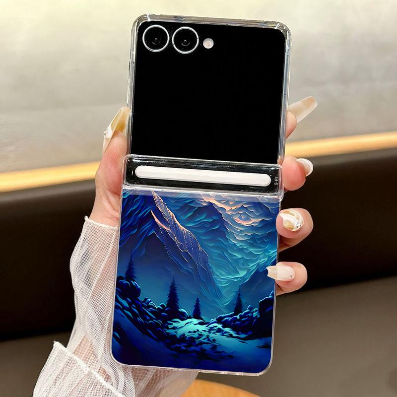 Magnetic Snow Mountain Print Phone Case For Samsung Galaxy Z Flip7 FE Flip6 Flip5 Flip7 6 Shockproof Clear Hard PC Folding Cover