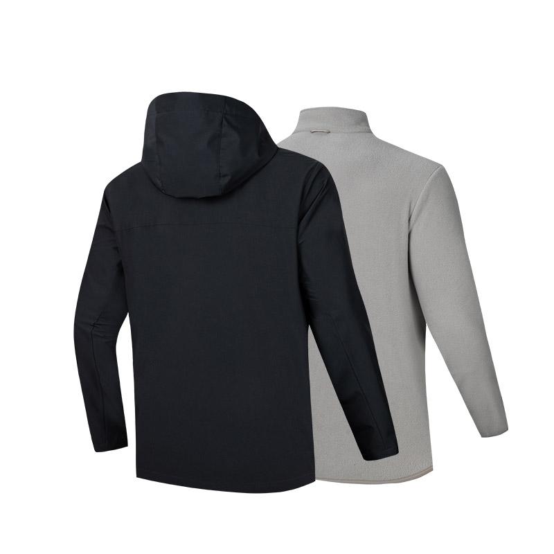 Anta Comfortable Casual Solid Color Logo Zip-Up Hooded Jacket Men Jackets Black 952447601-4