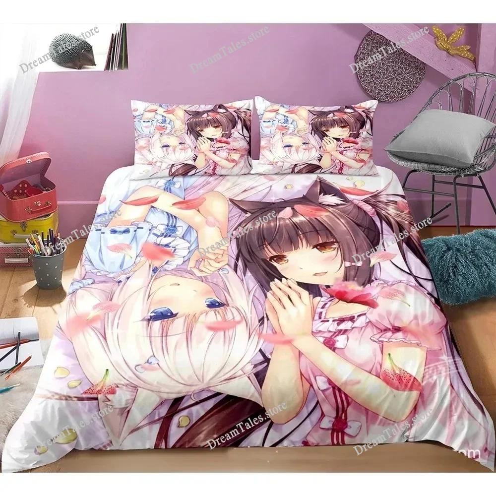 Cute Anime Cat Maid Pattern NEKOPARA Bedding Set Game Printing Duvet Cover and Pillowcase Bedroom Decorate for Otaku Teens741