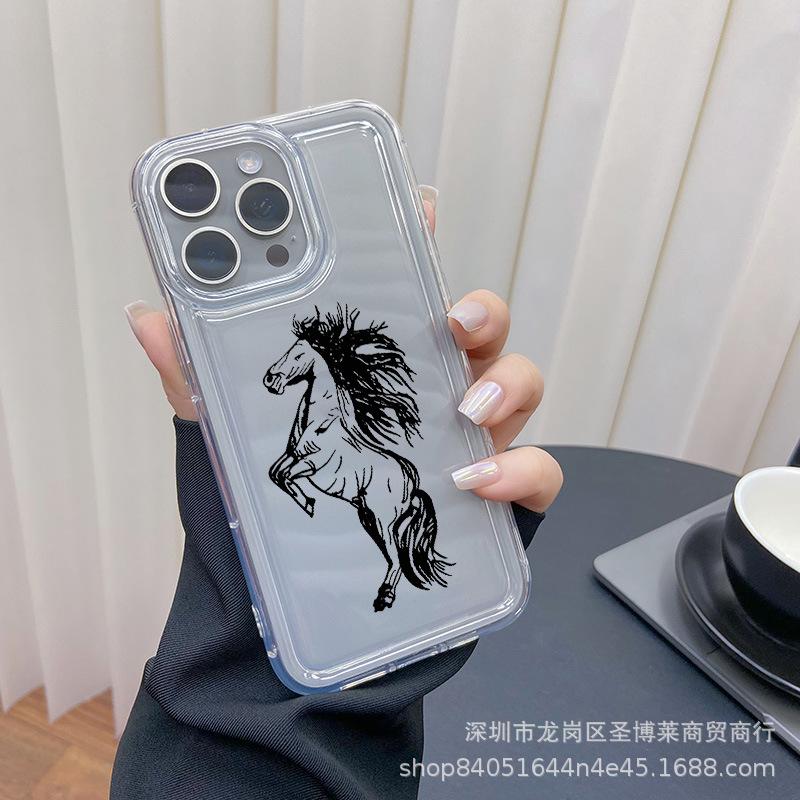 Black Horse for Apple 15 Mobile Phone Case Iphone12promax Transparent 14/13/11/XR Airbag 16