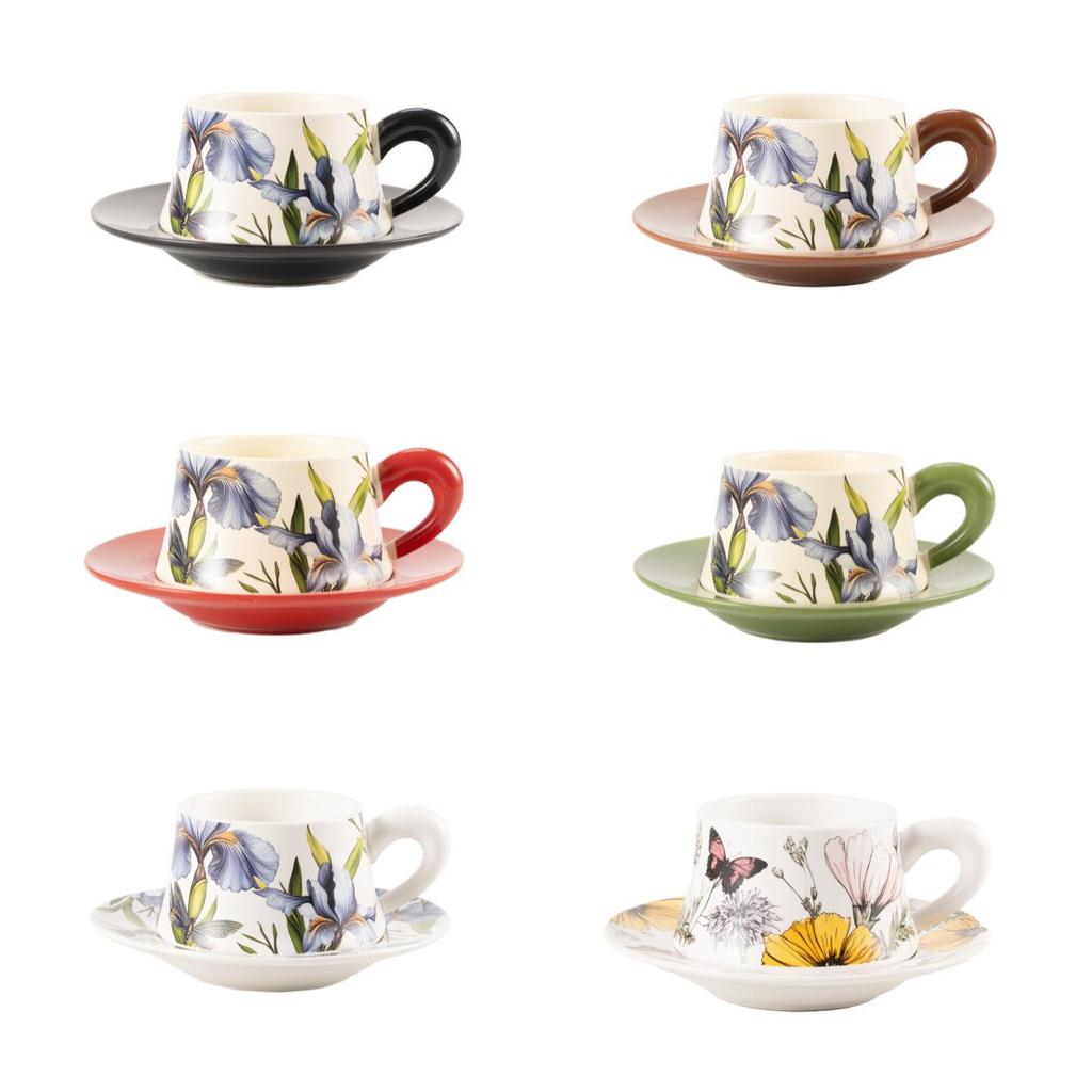 Niche Hand-Painted Floral Ceramic Coffee Cup and Saucer - Luxurious Nordic Design