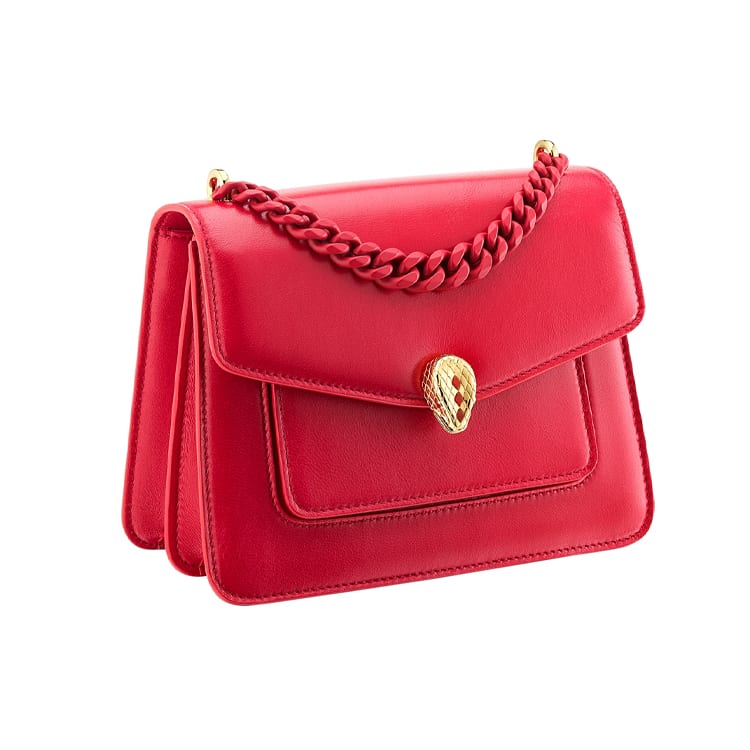 BVLGARI Serpenti Forever Series Soft Lambskin Crossbody Bag, Shoulder Bag Women's Pomegranate Red 290763