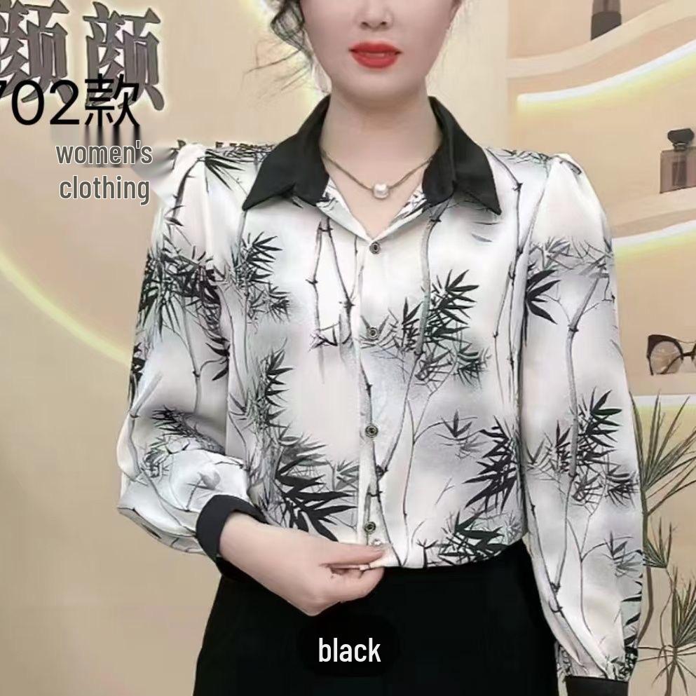 

Retro Chiffon Seven-Sleeve Slimming Blouse - Chinese Style Fashion Top 2024 XL (110-120 jin) чорний