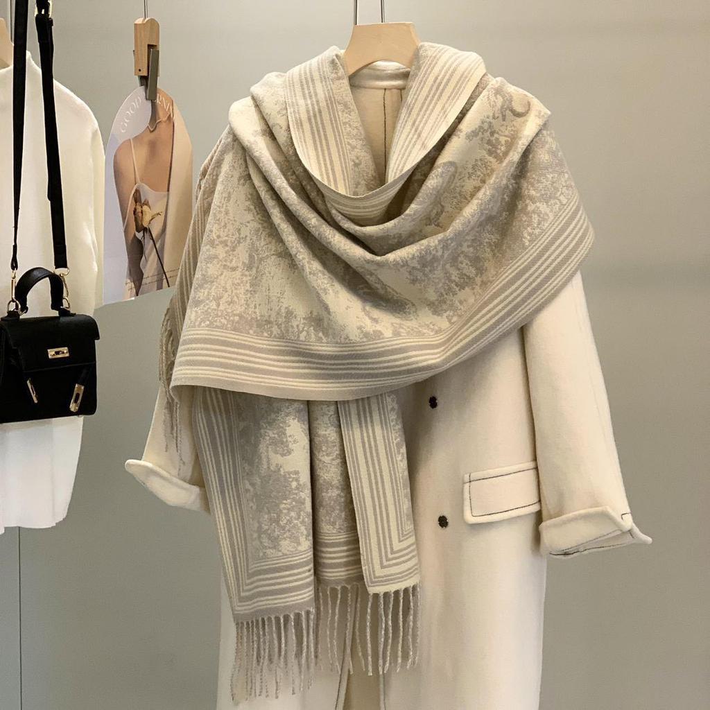 Women's Double-Sided Faux Cashmere Tassel Shawl - Warm, Thick High-End Autumn & Winter Scarf