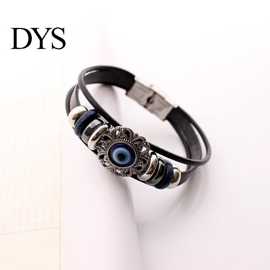 Faux Leather Bracelet Bohemian Multilayer Beads Vintage Geometric Decorative Gift Men Women Turkish Evil Eye Charm Jewelry for Daily Life Fashion
