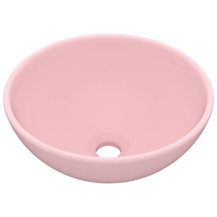 VidaXL Lavabo Rond de Luxe de Salle de Bain Vasque à Poser de Toilette Lave-mains Salle Cosmétique Intérieur Rose Mat 146966