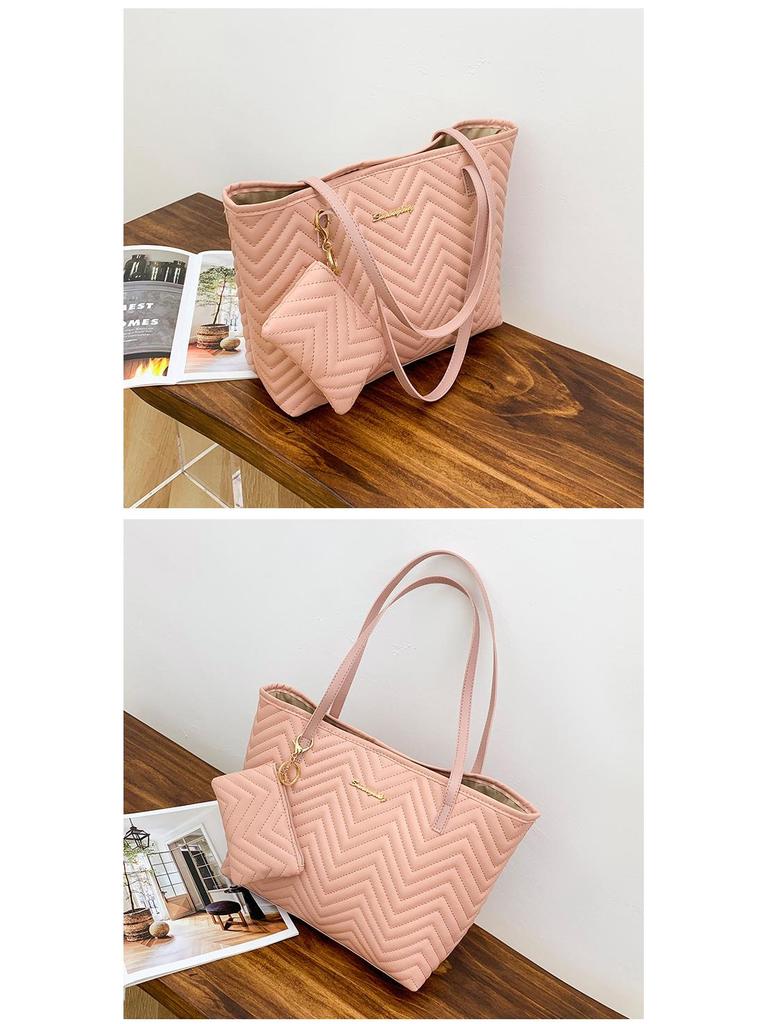 Women's Wavy Quilted Embroidered Tote Bag Set – 2024 Single Shoulder Large Bag