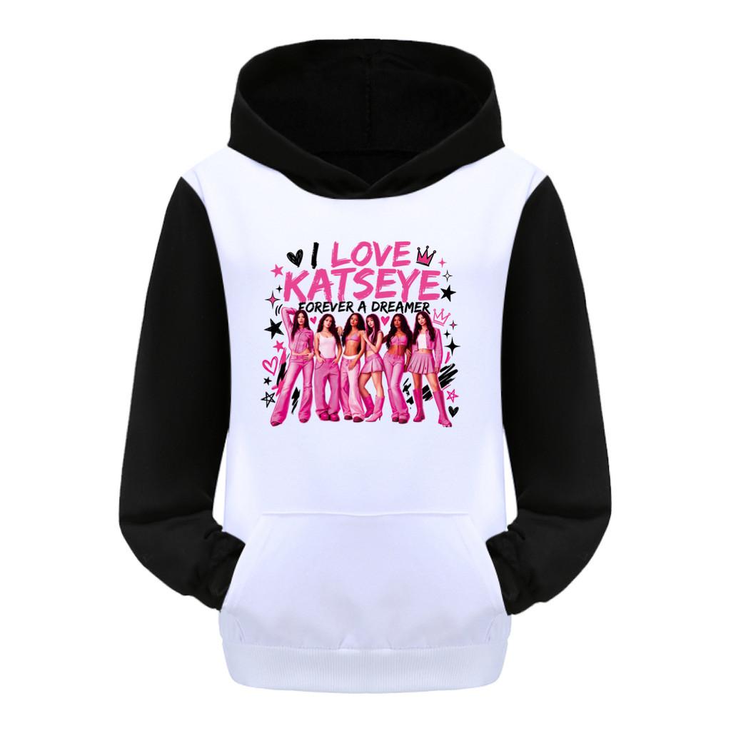 5860 Kids Girls Katseye Group Team Print Casual Pocket Long Sleeves Hoodies